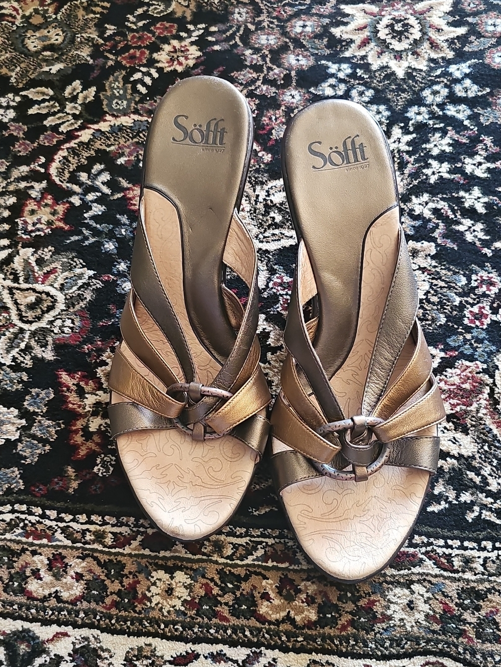 Women's Metallic Bronze Slide Sandals